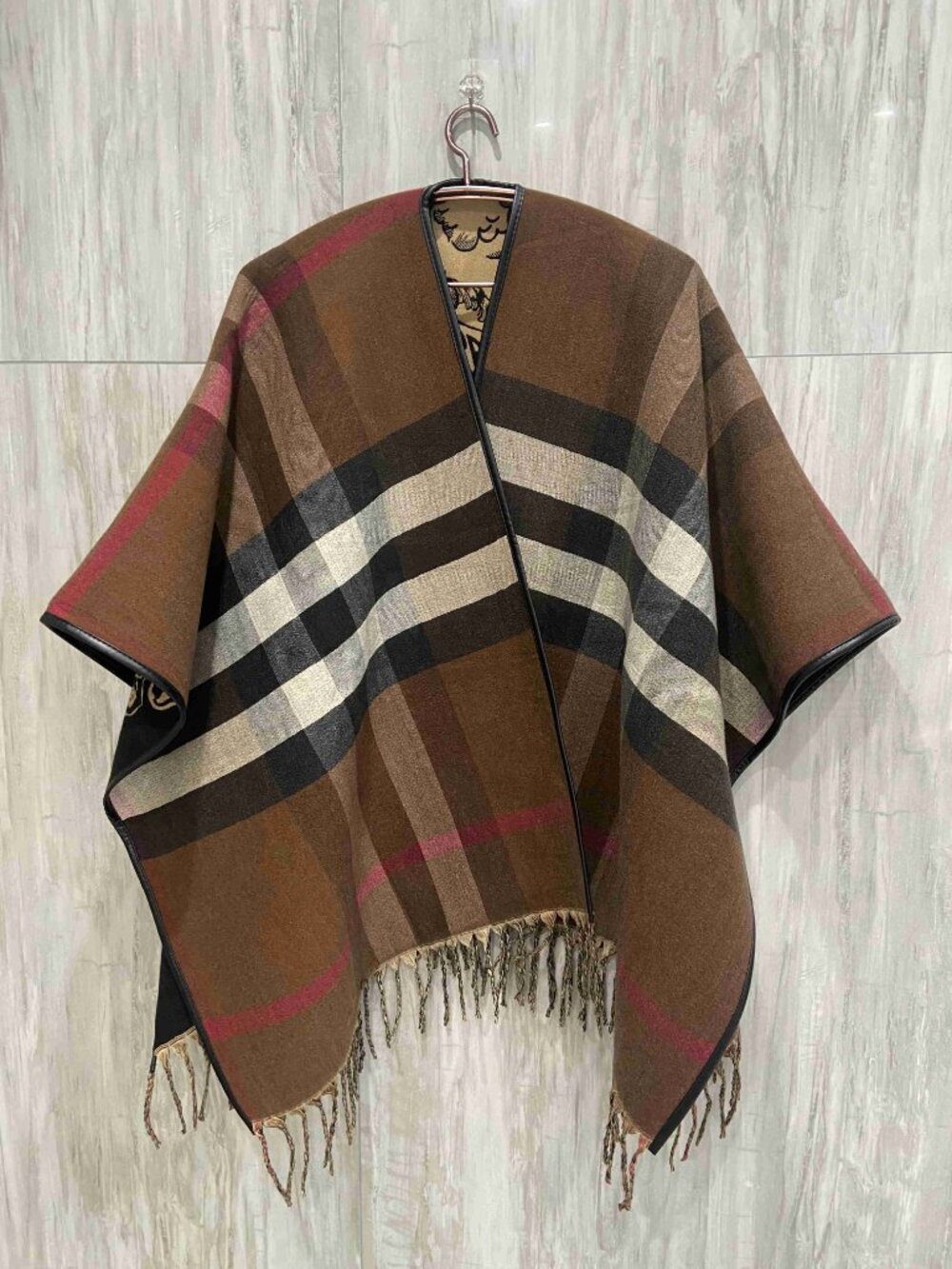 Burberry Reversible Equestrian Knight Fringe Poncho Cape